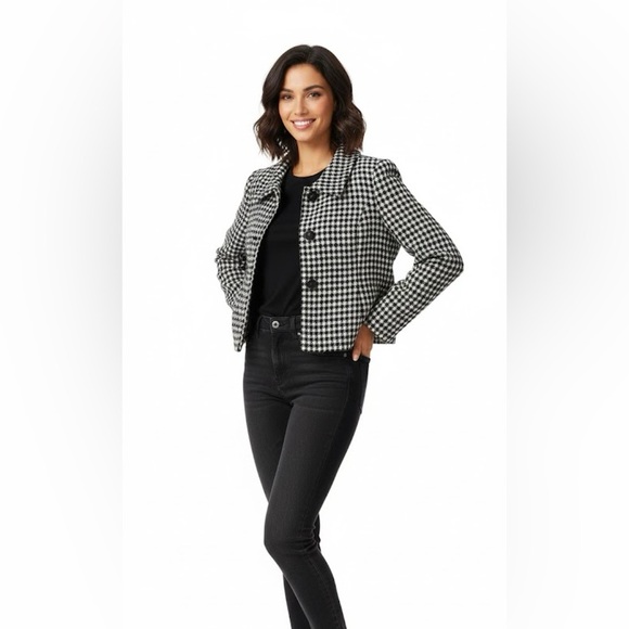 Zara Basic Black and White Houndstooth Jacket Womens 8 - Picture 2 of 7